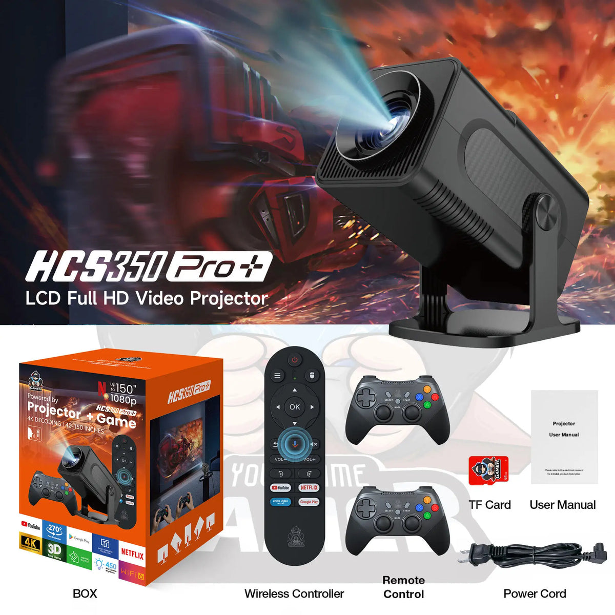 HCS350PRO+ بروجكتر ذكي لاسلكي بدقة 4K ونظام Android 11