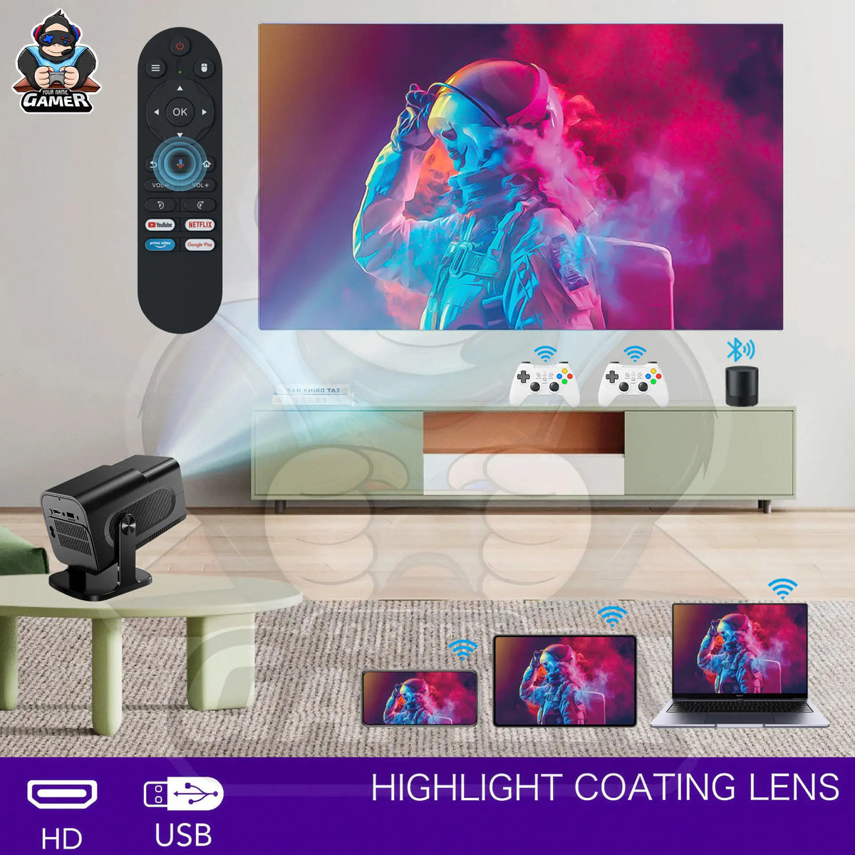 HCS350PRO+ بروجكتر ذكي لاسلكي بدقة 4K ونظام Android 11