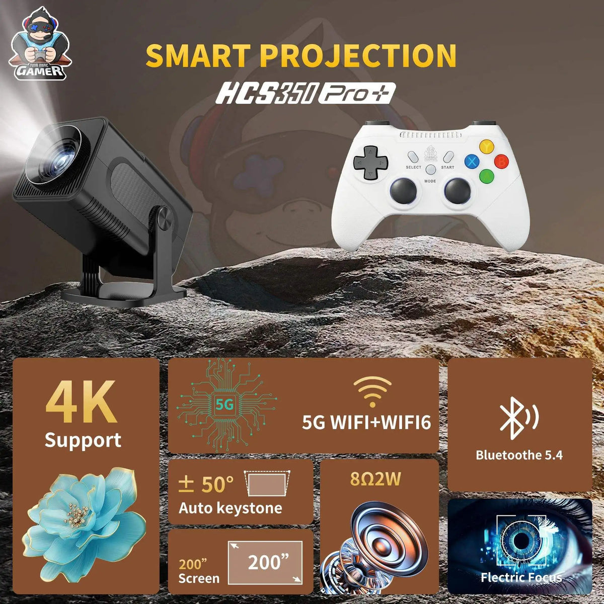 HCS350PRO+ بروجكتر ذكي لاسلكي بدقة 4K ونظام Android 11