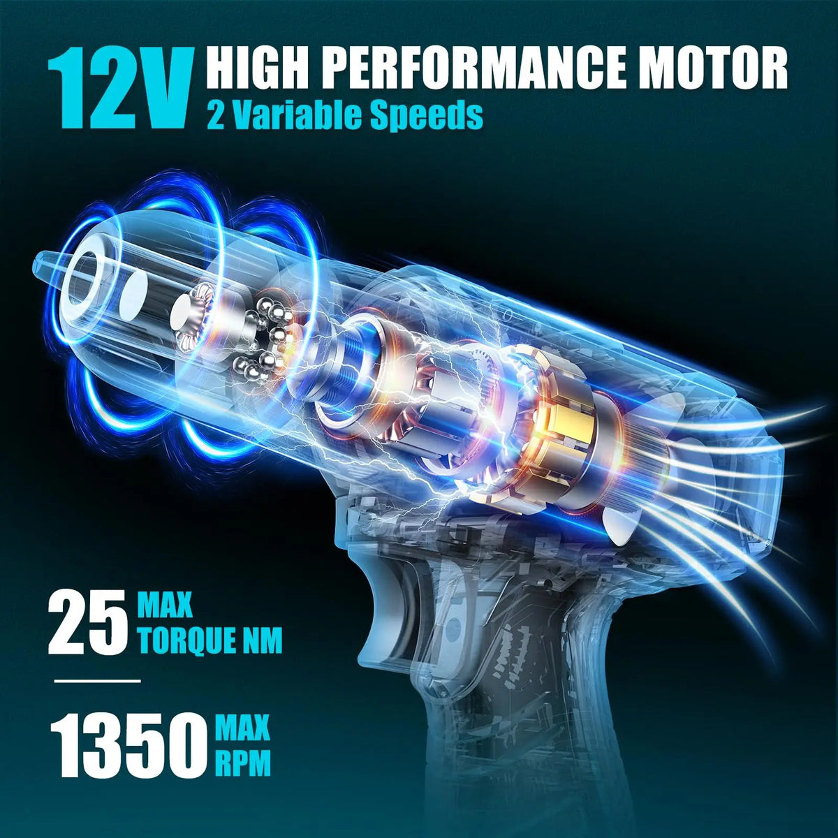 مفك ومثقاب كهربائي لاسلكي 12V مع طقم أدوات 206 قطعة