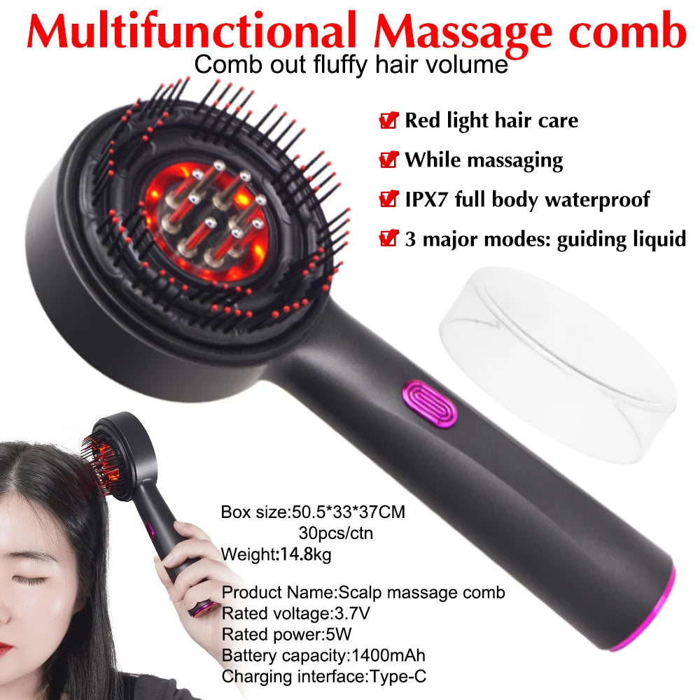 SCM-003 مشط تدليك فروة الرأس الكهربائي مع موزع زيت والضوء الأحمر