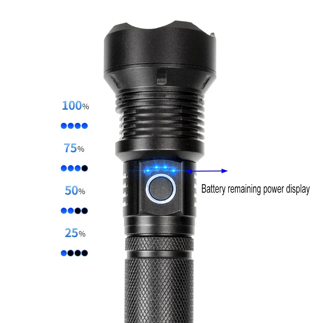 مصباح يدوي تكتيكي LED قابل لإعادة الشحن عبر USB للتخييم