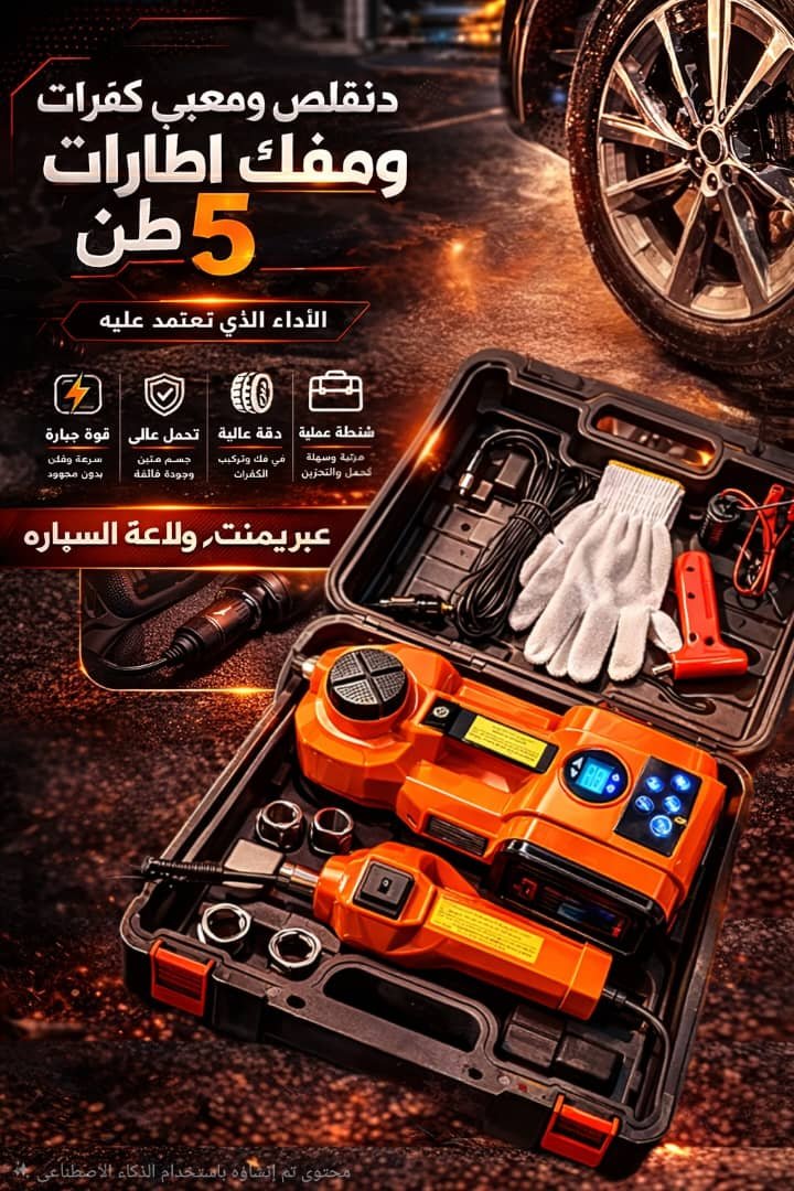 🚗 جهاز دنقلص ومفك إطارات 5 طن مع منفاخ كفرات