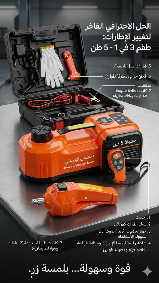 🚗 جهاز دنقلص ومفك إطارات 5 طن مع منفاخ كفرات
