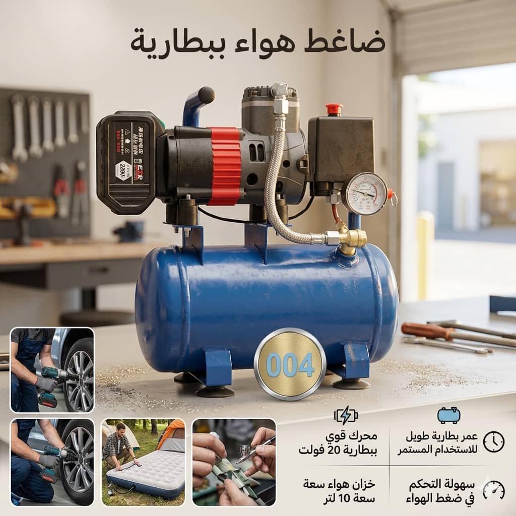 🔌 ضاغط هواء محمول يعمل ببطارية 20 فولت