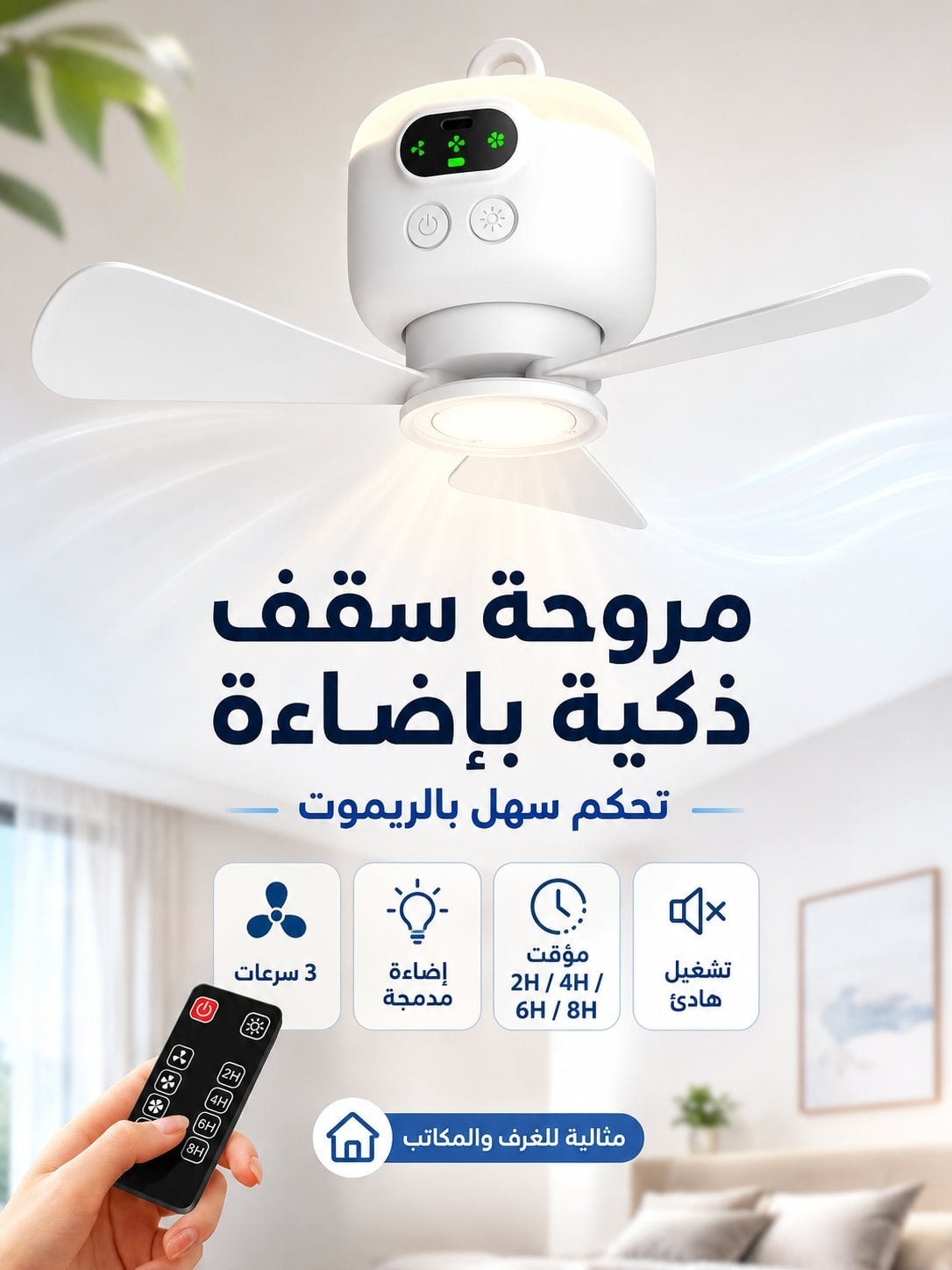 مروحة سقفية خماسية بإضاءة