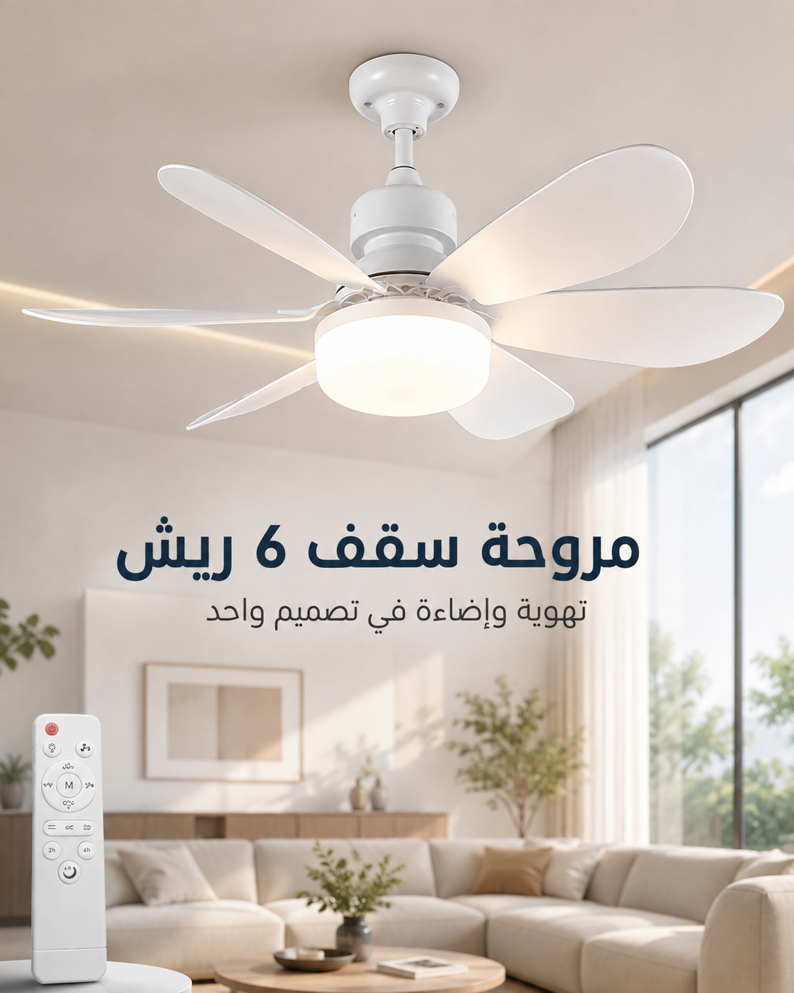 مروحة سقف 6 ريش بإضاءة LED